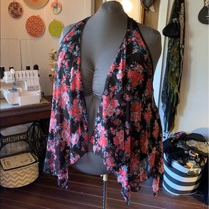 Torrid pink & black floral handkerchief hem vest